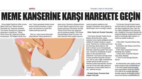 2024 Ücretsiz Kanser Taraması Kayıt Aracı Basın Yansıması